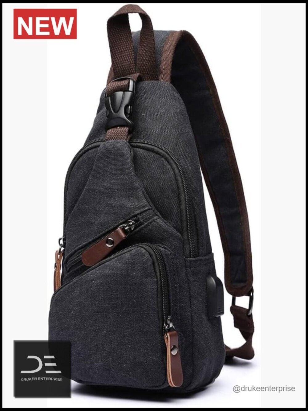 Canvas Sling Bag Crossbody Backpack Shoulder Rucksack for Outdoor Cycling